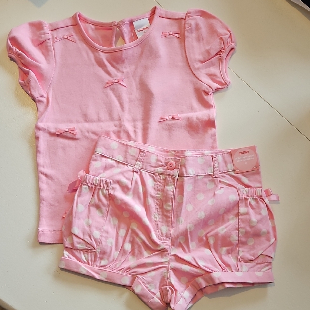 Gymboree Pink Bow Top and Polka Dot Shorts Set